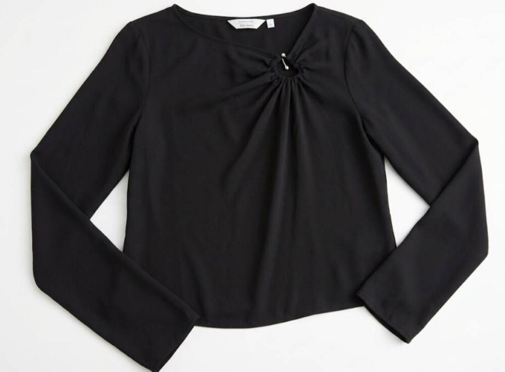 & other stories womens small black top boxy minimalist quiet luxury blouse